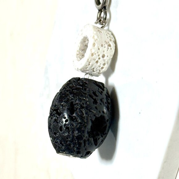 2/$20, Black & White Lava Stone Lariat Necklace, Genuine Gemstone Cord Necklace - Picture 6 of 11
